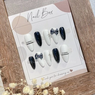 Móng úp Nail box thiết kế sẵn c070 màu đen đính nơ thương hiệu cebi.nailbox