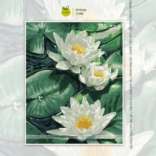 Tranh tô màu số hóa Madoca có khung 40x50cm hoa sen trắng T525