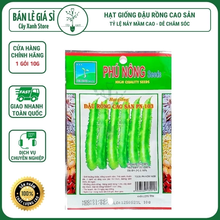 Hạt Giống Đậu Rồng Cao Sản Giòn, Ngọt 10gr - Phú Nông Seeds - Key: Đất sạch, Phân Bón, Hữu Cơ, Xơ Dừa