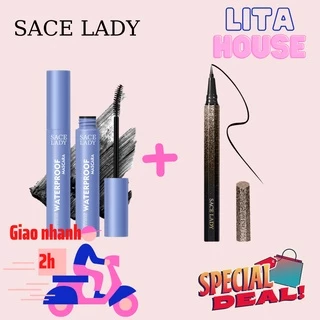 Combo Mascara water proof SL348 + Eyeliner Bút kẻ mắt chống trôi SL349.348