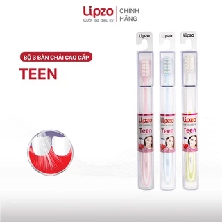 Combo 3 Bàn Chải Đánh Răng LIPZO Teen Cao Cấp Công Nghệ Chỉ Tơ Xoắn Kép Đầu Bàn Chải Phù Hợp Khuôn Hàm Thanh Thiếu Niên