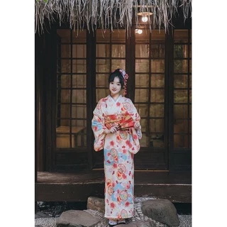 Trang phục nhật bản kimono mẫu hoa cam ( sẵn )