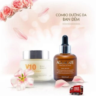 Combo Dưỡng Trắng Da Serum Bơ và Kem V10 Skinaz Hàn Quốc