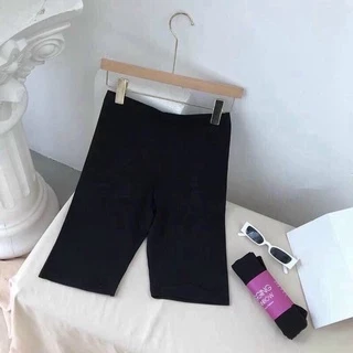 Quần legging lửng ngố đùi nữ quần lenging cuộn tím cạp chun bản to vải thun màu đen