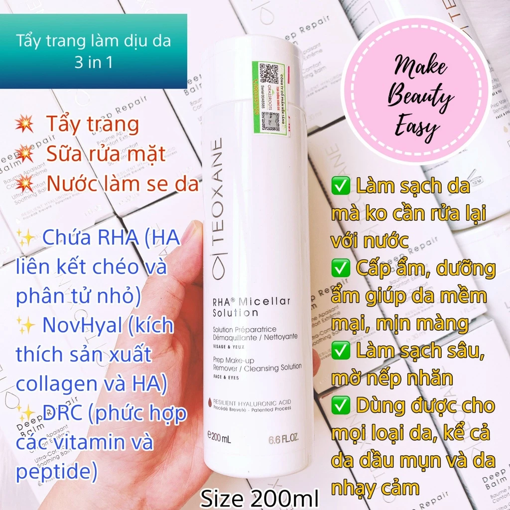 [CÓ TEM] Sữa rửa mặt chuyên biệt 3 trong 1 Teoxane RHA Micellar Solution 200ML, 400ML