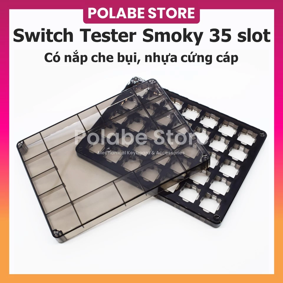 Switch tester Polabe Smoky có nắp che bụi 5x7 (35 slot) sử dụng để trưng bày switch bàn phím cơ - Polabe Store
