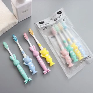 Set 4 Bàn chải đánh răng hình thú cho bé - đế mềm đứng được tiện lợi