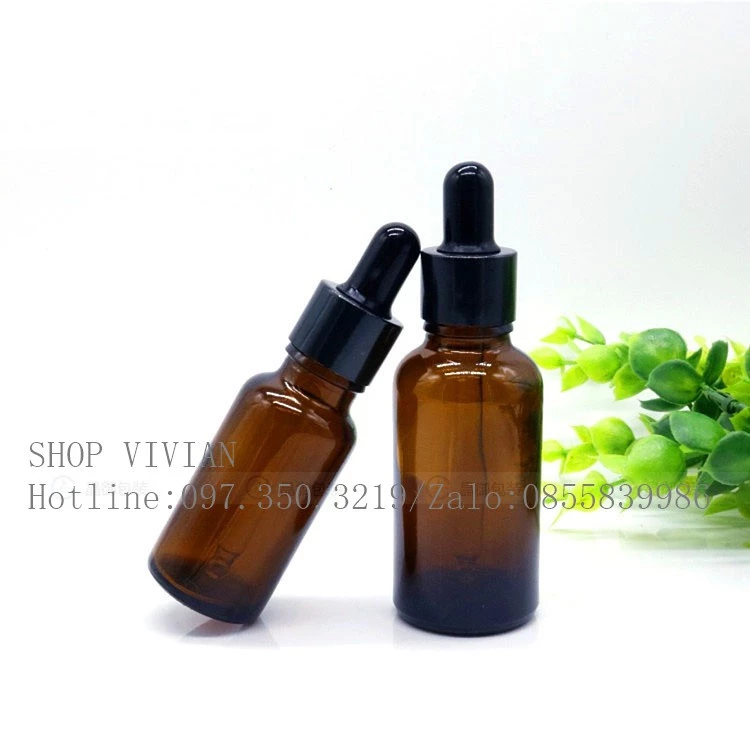 Chai lọ đựng tinh dầu 20ml, lọ thuỷ tinh nâu nắp bóp đen bóng