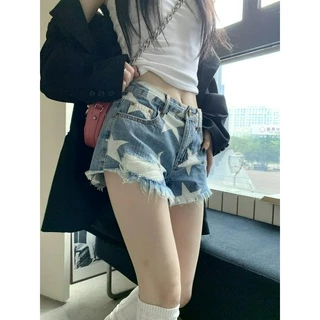 Tofun Quần Short Nữ Hot Girl Frayed Denim Quần Short Rách Nóng Quần In Hình Ngôi Sao DGc8663c