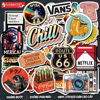 Sticker Vintage Retro 🌈𝑭𝒓𝒆𝒆𝒔𝒉𝒊𝒑 Sticker Dán Mũ Bảo Hiểm, Dán Vali, Đàn Guitar - Hình Dán Chống Thấm Nước - R14