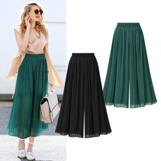 Quần Chiffon Nữ Ống Rộng Xếp Ly