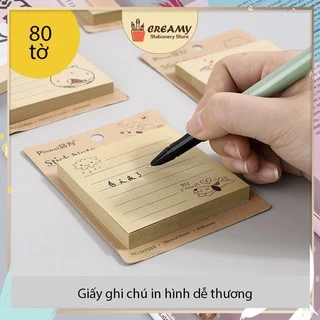 Giấy nhớ note đánh dấu, giấy ghi chú kiểu dáng đơn giản in hình dễ thương CREAMY cho học sinh sinh viên