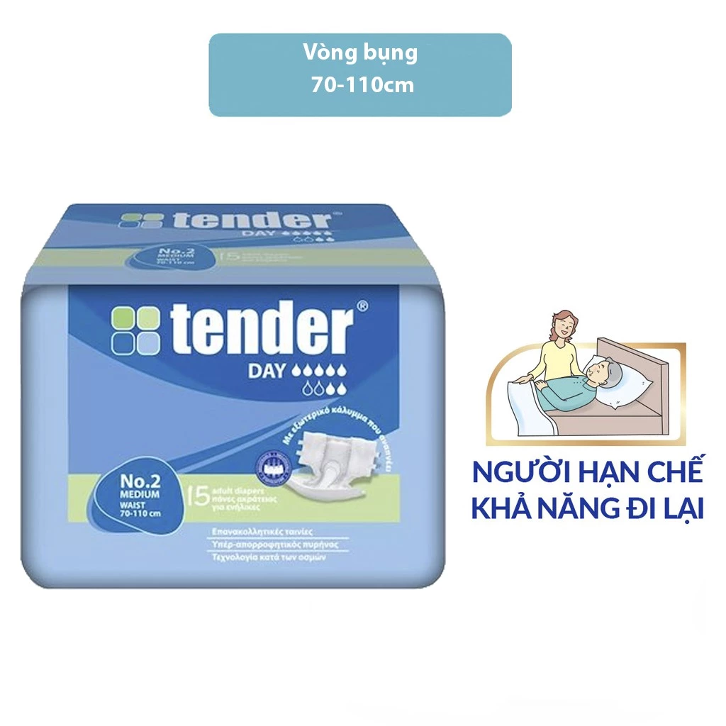 Tã/bỉm dán cho người lớn và bà bầu Tender 15 miếng vòng bụng từ 70 đến 110 cm