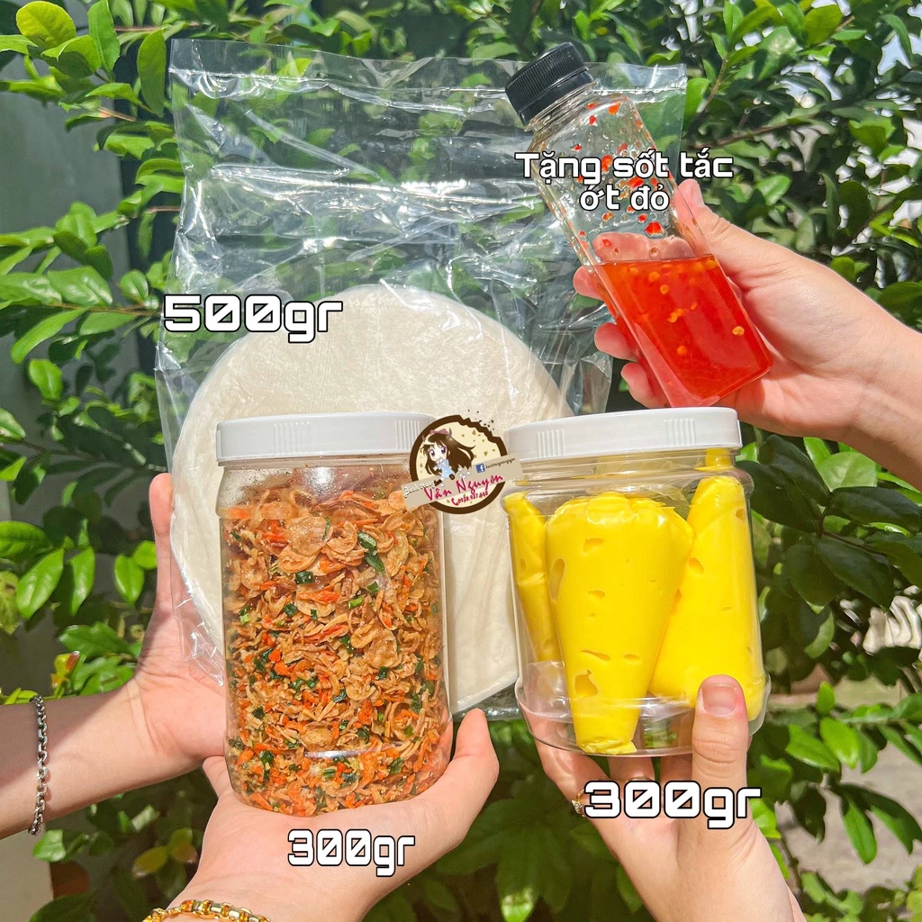 Combo Size VỪA bánh tráng phơi sương 500gr, muối tép hành phi 300gr, bơ trứng gà 300gr tặng sốt