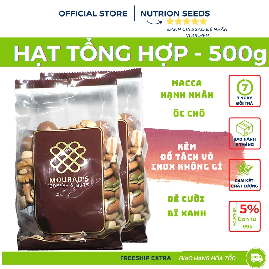 [Loại 1] Hạt Mix Hỗn hợp 5 loại hạt dinh dưỡng Mourad's Úc 500g (Hạnh nhân, macca, óc chó, hạt dẻ cười, bí xanh)