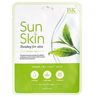 Hàng Chính Hãng- Mặt nạ trà xanh sạch mụn trắng da  ISK SUNSKIN GREEN TEA SHEET MASK Hàn quốc 23g/ Gói