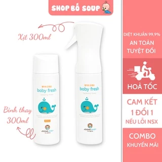 Combo xịt diệt khuẩn, khử mùi 300ml và lõi thay thế 300ml Baby Fresh an toàn cho bé