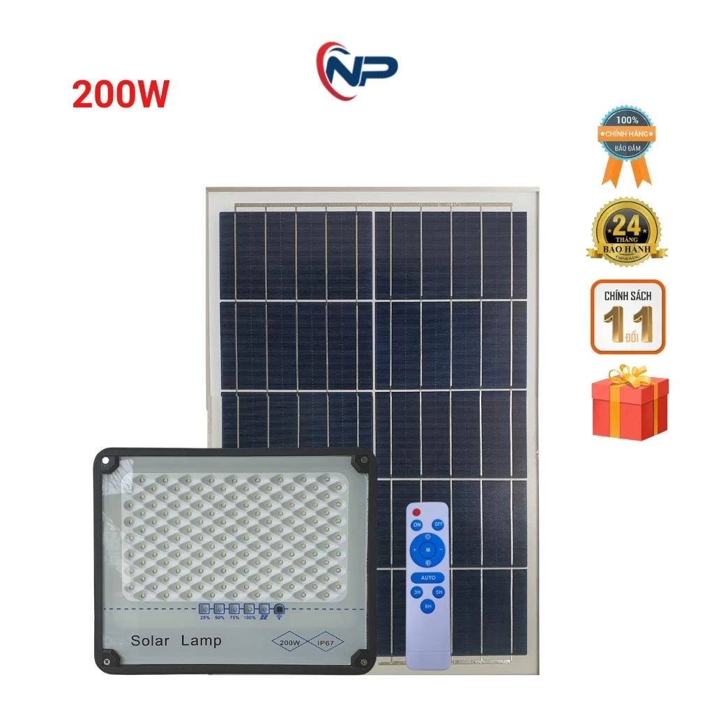 Đèn Năng Lượng Mặt Trời,Đèn Led Chống Lóa 200W,Hiển Thị Phần Trăm Pin Khung NHôm Có Điều Khiển, Chống Nước IP67