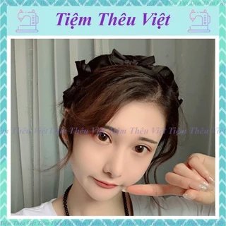 Bờm Tóc Satin Thắt Nút Màu Đen Tiệm Thêu Việt