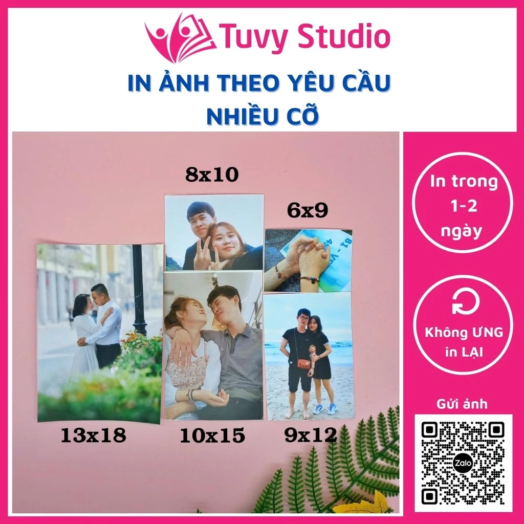 In ảnh theo yêu cầu - Gói in ảnh nhiều cỡ ép lụa hoặc phủ uv tại Tú Vy Studio