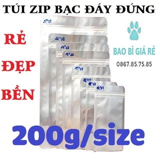 200g Túi Zip Bạc Đáy Đứng Đựng Thực Phẩm, Túi Zipper 1 Mặt Bạc + Mặt Trong Túi Dày Đẹp Chất Lượng Tốt