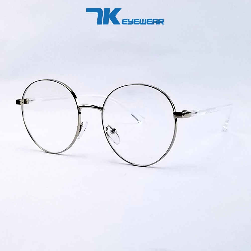 Gọng kính mắt cận nam nữ tròn kim loại màu vàng hồng, đen, bạc 6612. Tròng 0 độ giả cận chống ánh sáng xanh, tia UV