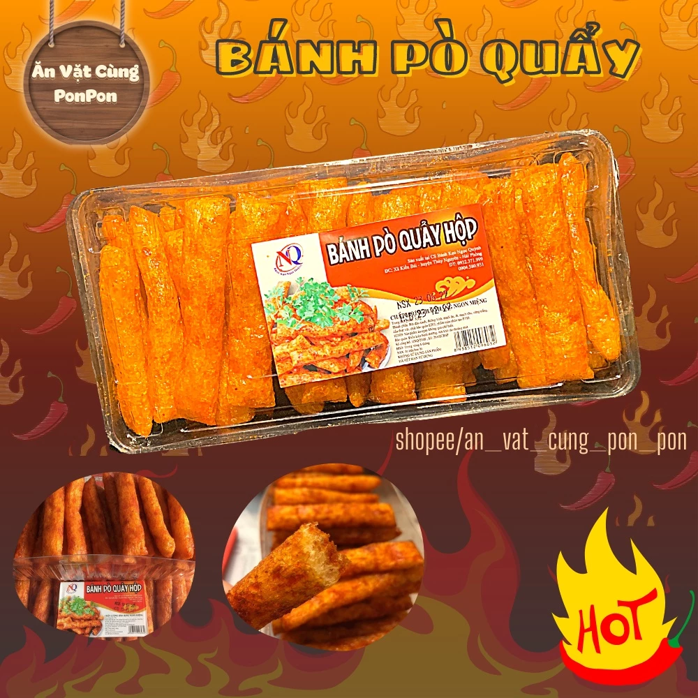 Bánh Pò Quẩy Đặc Sản Hải Phòng, Hộp 70 Cái (320G) Vị Cay, Mùi Bò Truyền Thống Ăn Cùng Pon Pon