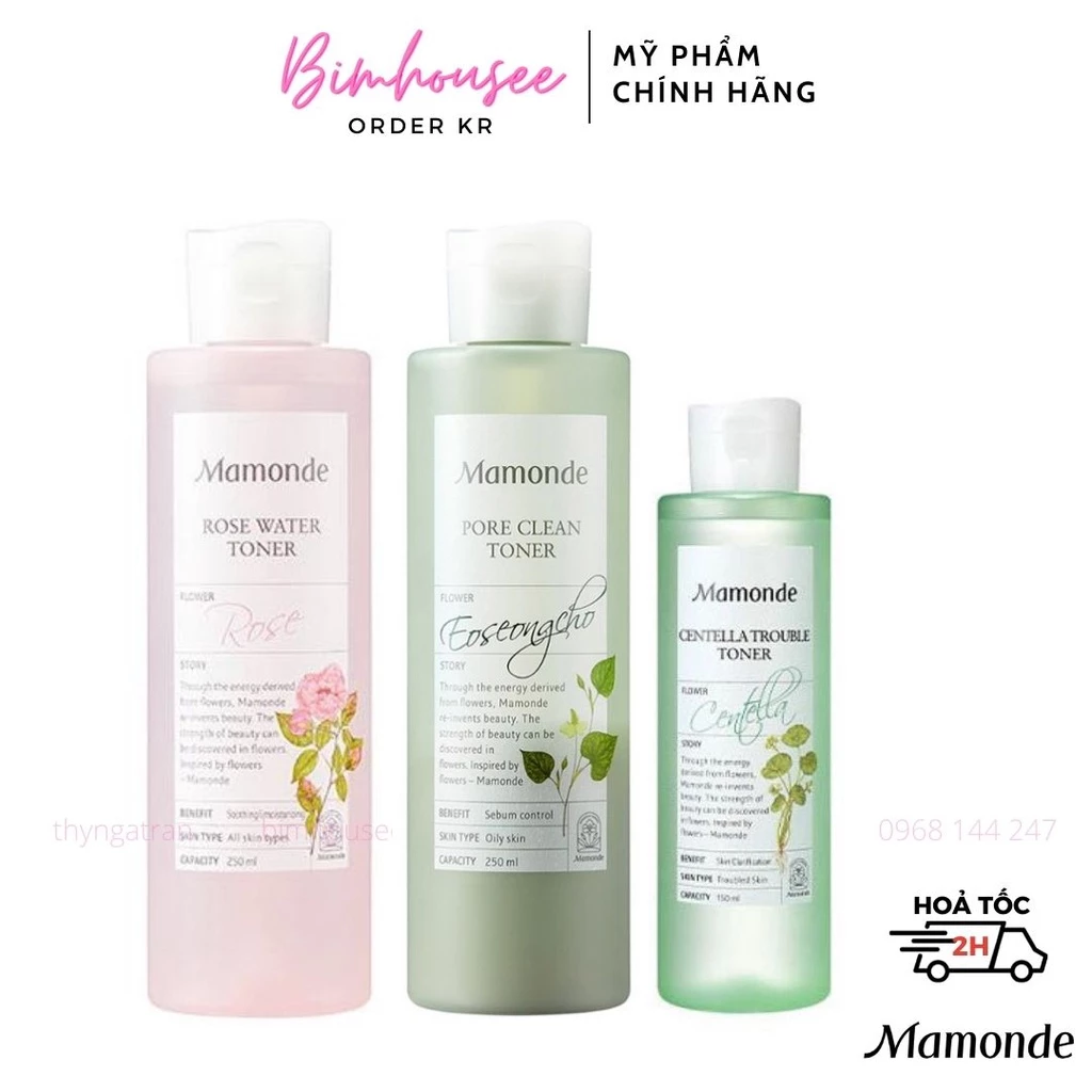 Toner Mamonde hoa hồng diếp cá rau má rose water pore clean centella trouble nước hoa hồng MAMONDE