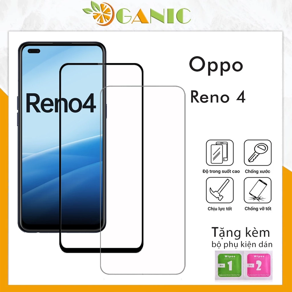 Kính Cường Lực Oppo Reno 4 Kính Trong Suốt Full Màn Hình Độ Cứng 9H+ Tặng Kèm Khăn Lau