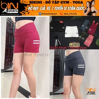 Quần đùi nữ tập gym yoga aerobic thể thao cạp chéo có túi chất liệu thun poly co dãn 4 chiều BINSPORTS Q149