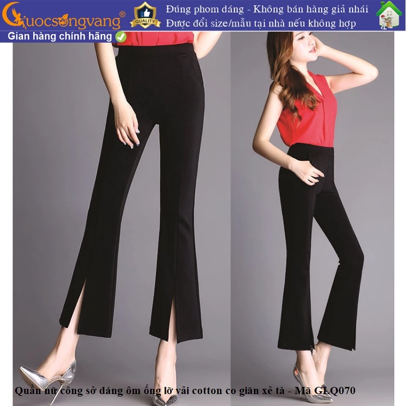 Quần công sở nữ ống loe quần treggings lưng thun lưng vừa GLQ070 Cuocsongvang