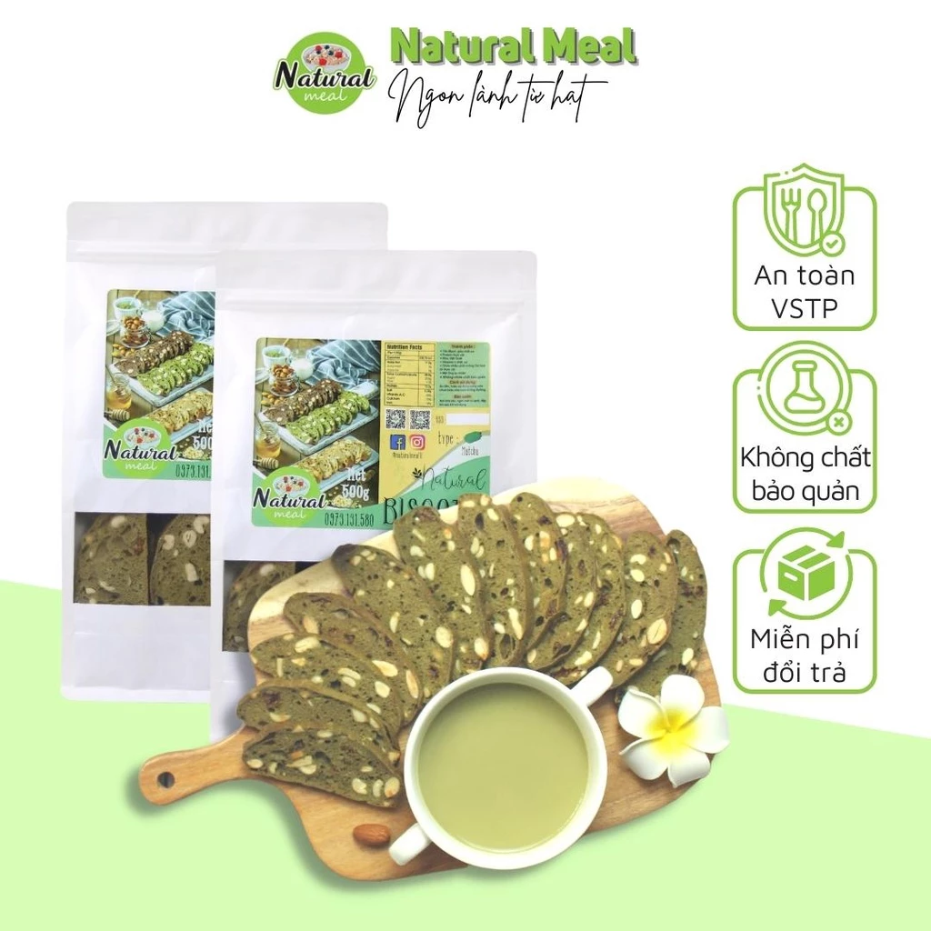 Biscotti nguyên cám nhiều hạt Natural Meal - không đường, ít calo, giàu dinh dưỡng, bánh ăn sáng healthy cho cả gia đình