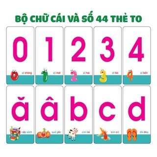 Bộ 44 Thẻ Học Nhận Biết Chữ Cái Và Số Đếm. Flash card cho bé học. Loại to