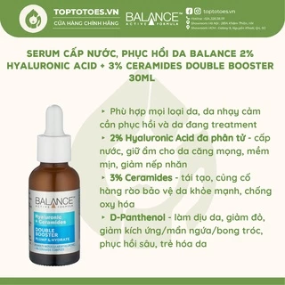 Serum cấp nước, phục hồi da Balance 2% Hyaluronic Acid + 3% Ceramides Double Booster 30ml [Nhập Khẩu Chính Hãng 100%]