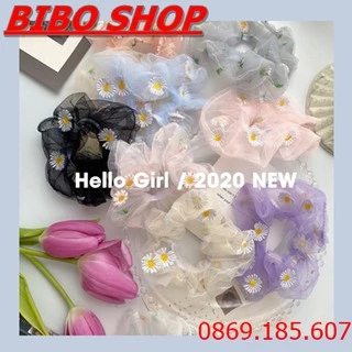 Cột Tóc Scrunchies Vải Lưới In Hoa Cúc Cho Nữ - Dây Buộc Tóc Nữ Vải Lưới Thời Trang