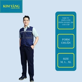 [KIM VÀNG] Áo ghile kĩ sư, đồng phục bảo hộ lao động chất liệu kaki TC phối lưới phản quang 3M cao cấp- Màu xanh đen