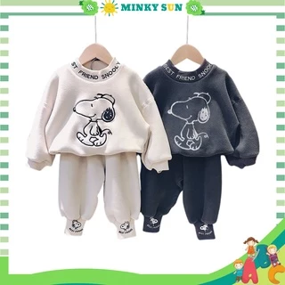 Set Quần Áo Nỉ Bông 2 Màu Thêu Hình Chú Chó Cho Bé Từ 7 - 27kg. MINKY SUN