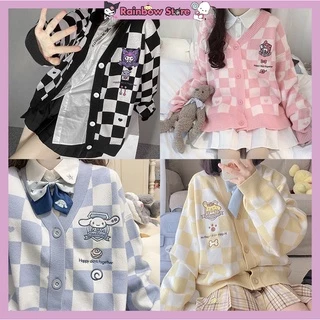 Sanrio jk Áo Khoác Sweater Cardigan Họa Tiết Thêu Phong Cách Preppy Kuromi Melody Ngọt Ngào Dáng Rộng Phong Cách Mới Mặc Ngoài Trời