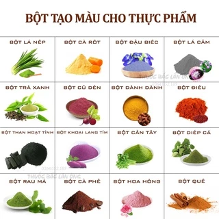 20 loại bột tạo màu thực phẩm (Bột rau củ, tạo màu tự nhiên, làm xôi, làm bánh, nấu ăn)