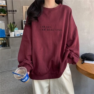 Áo sweater SUXI cổ tròn dài tay in chữ nhiều màu cho nữ