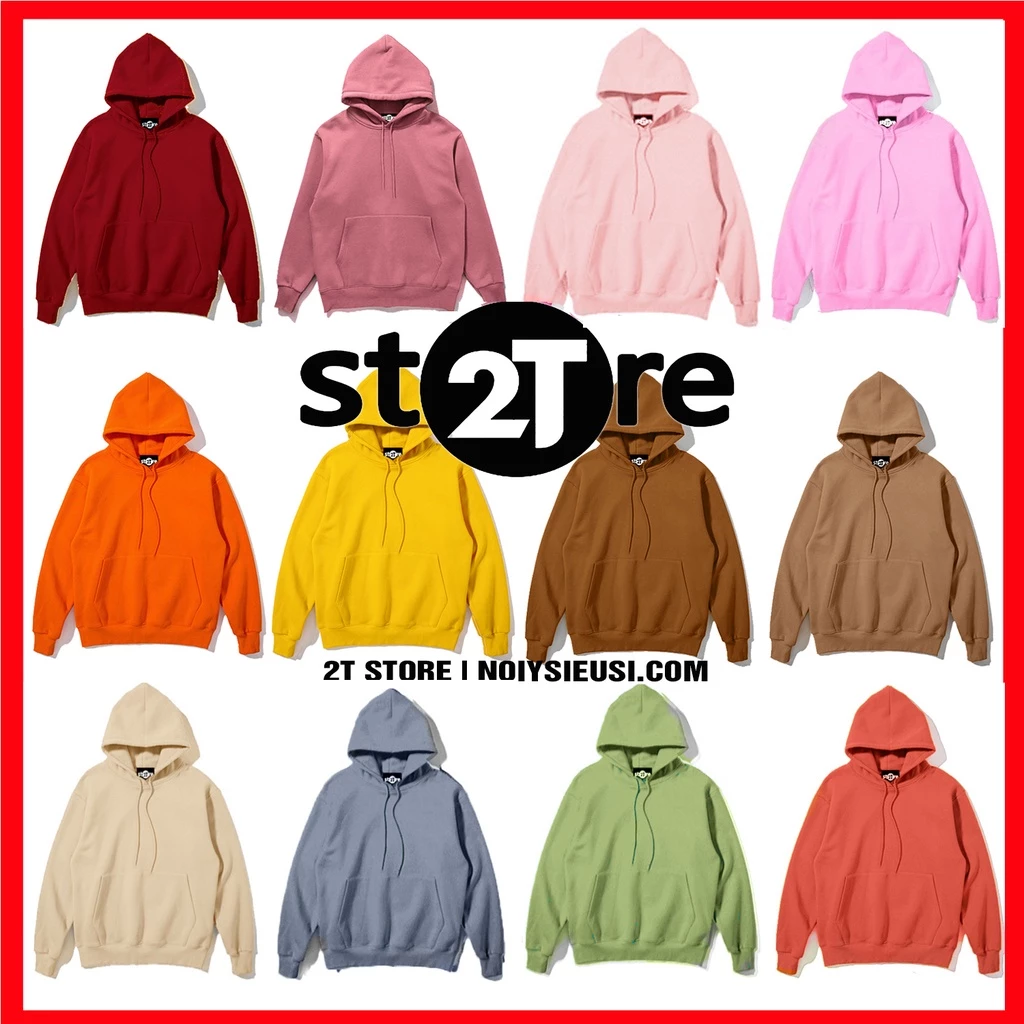 Áo Hoodie unisex 2T Store bst 24 màu sắc - Áo khoác nỉ chui đầu nón 2 lớp dày dặn chất lượng (Màu 13 đến 24)