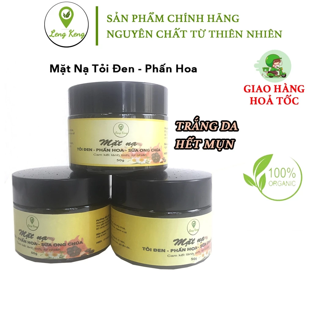 Mặt Nạ Tỏi Đen Phấn Hoa Sữa Ong Chúa LengKengFarm - Mặt Nạ Đắp 100% Thiên Nhiên