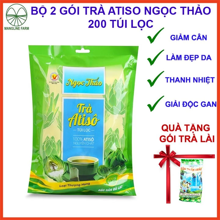 Bộ 2 gói trà Atiso túi lọc Ngọc Thảo Đà Lạt gói 200 túi loại thượng hạng trà giảm cân đồ uống thanh nhiệt giải độc gan