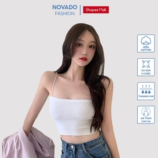 Áo 2 dây nữ cotton sợi bún NOVADO dáng ôm thon gọn / thoáng mát mùa hè 2 màu đen,trắng NO43-2D