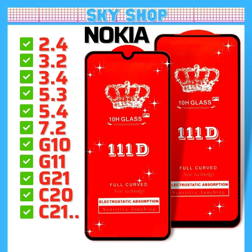 Kính Cường Lực Full màn Nokia 2.4 3.2 3.4 5.3 5.4 7.2 G10 G11 G21 C20 C21 Plus