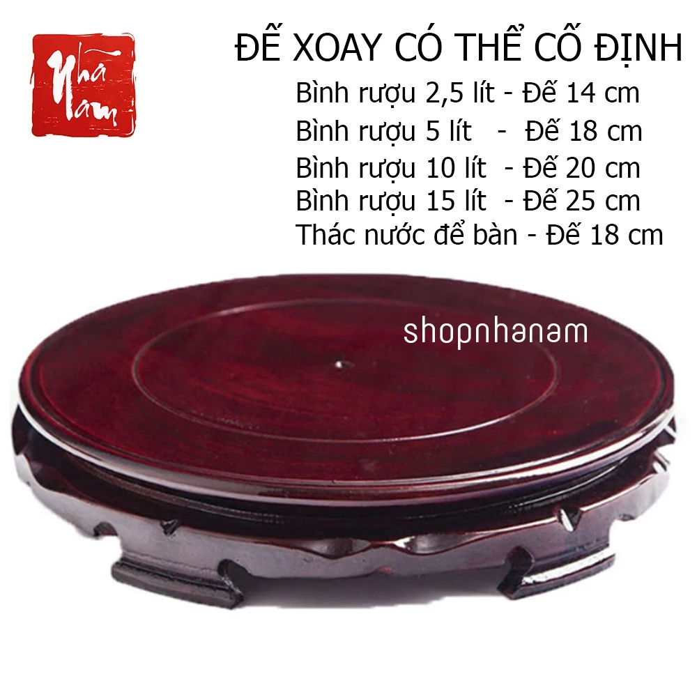 Đế gỗ xoay nhiều kích thước, có thể cố định dùng đặt bình rượu, thác nước, và đồ vật để bàn khác