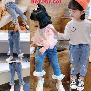 Quần Jean Họa Tiết Mèo Hoạt Hình 3D Đáng Yêu Thời Trang Xuân Thu Cho Bé Gái 80-130