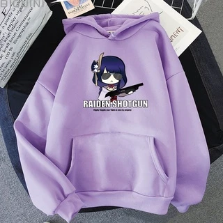 Áo Hoodie In Hoạt Hình Genshin Va Chạm Raiden Shogun Vui Nhộn Phong Cách Đường Phố Cho Nam Và Nữ Wram