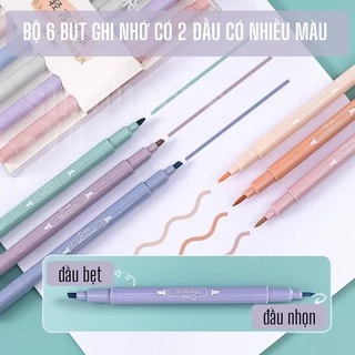 Bộ 6 bút highlight bút ghi nhớ có 2 đầu màu pastel dễ thương ST189