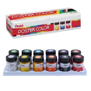 Màu Poster Color Pentel 12 màu Màu Nước Pentel (TẶNG GIẤY VẼ)